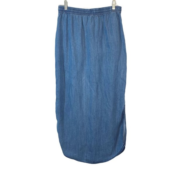 C&C California Chambray Maxi Skirt Medium M Button Front Pull-on Pockets Womens - Picture 2 of 7